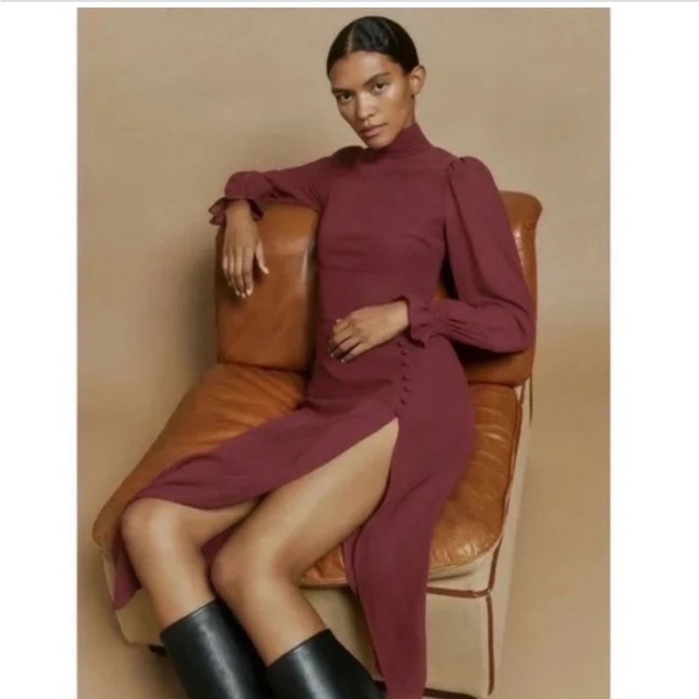 REFORMATION Plum Stevi Slit-leg Crepe Midi Dress in Claret Size US 8